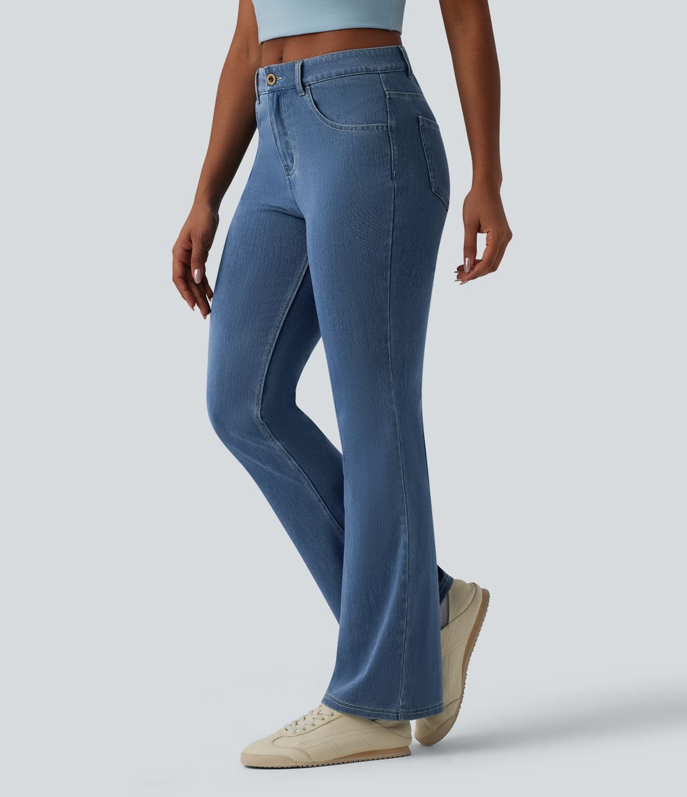 Halara Flex™ Jean Évasé Casual Taille Mi-haute Tricot Extensible Boutonnés Poches