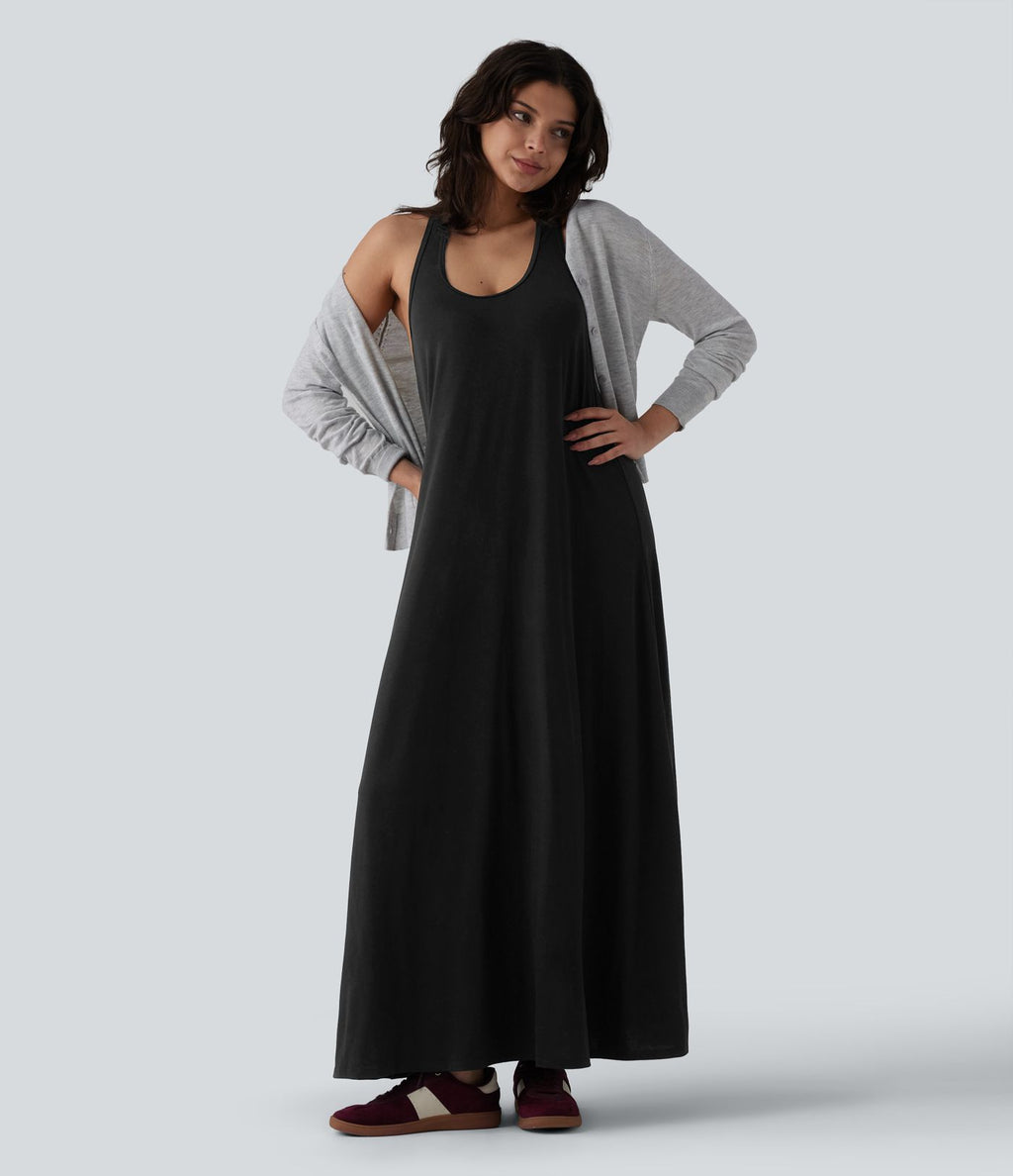 Robe longue fluide casual col U