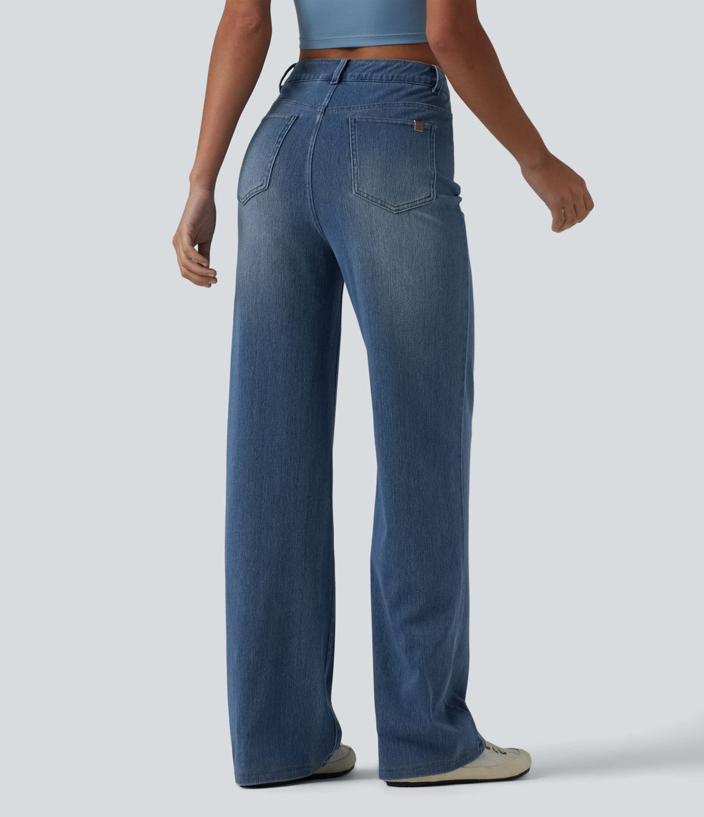 Jean droit Halara Flex™ décontracté, taille haute, avec poches