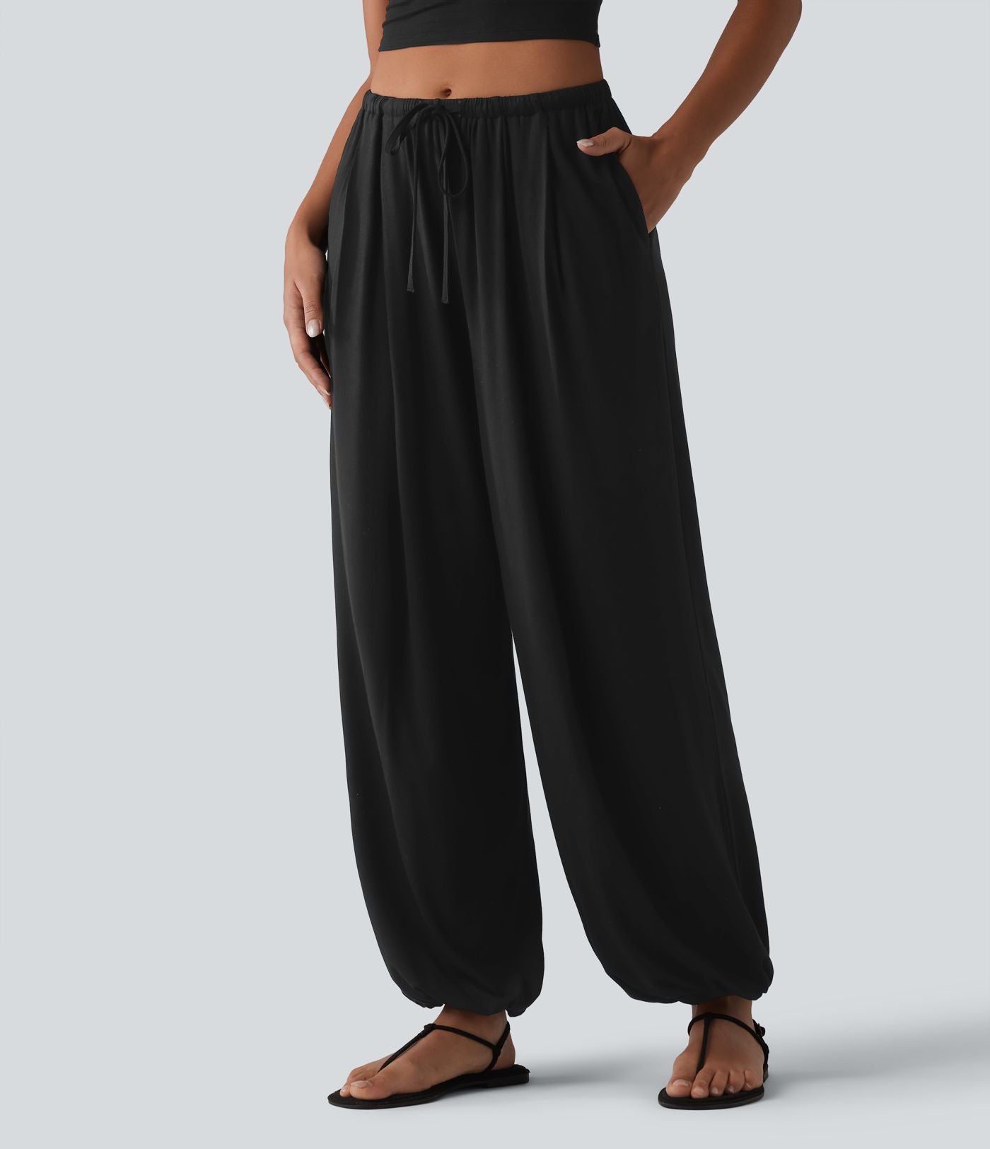 Jogging casual coupe ballon taille mi-haute avec cordon de serrage et poches