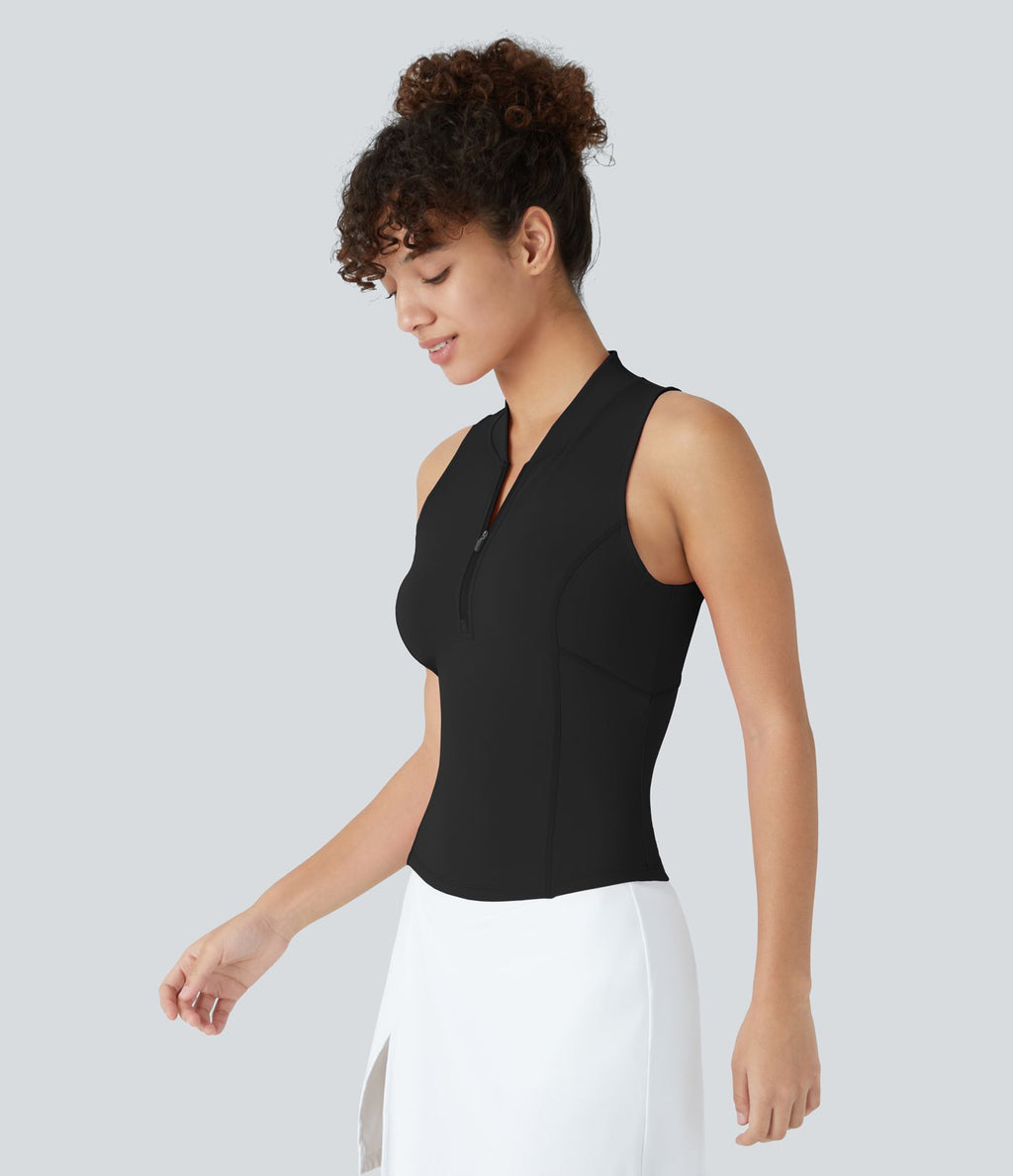 Softlyzero™ QuickDry Débardeur Golf Slim à Demi-Zip et Col Baseball