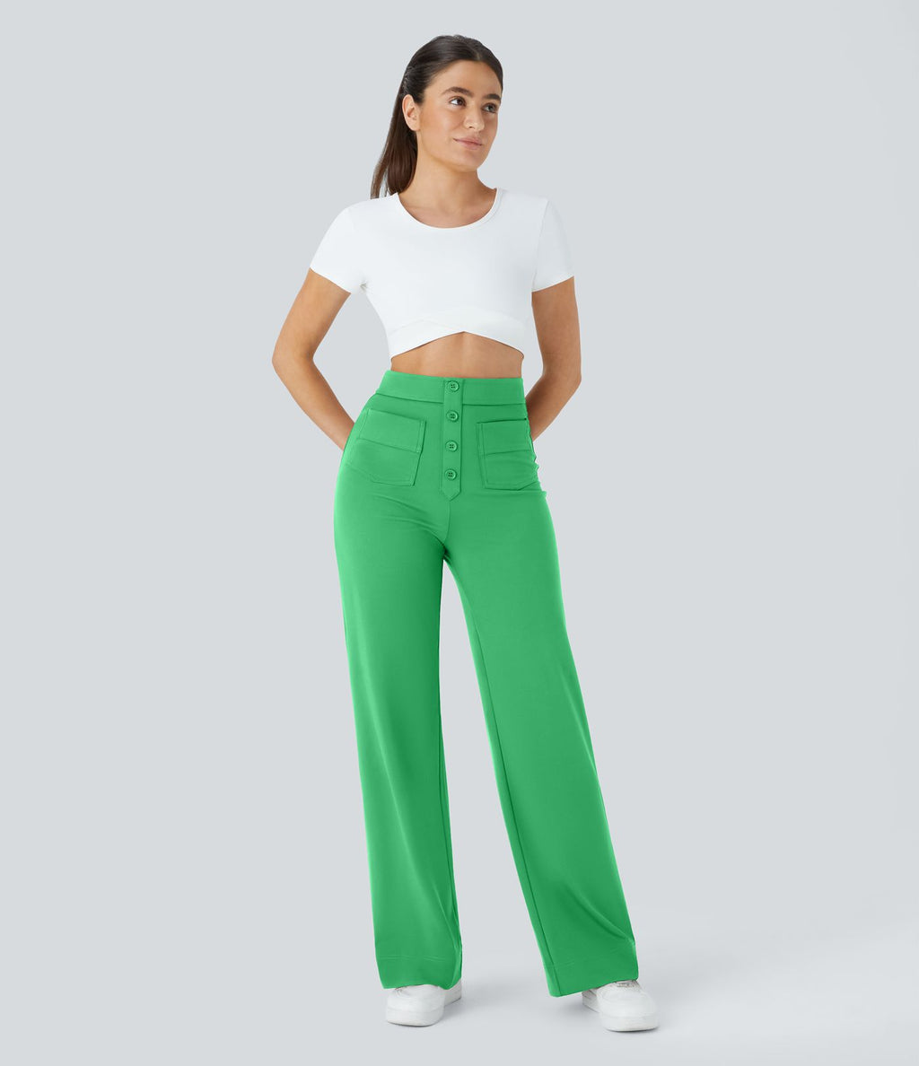 Pantalon taille haute coupe droite DayStretch avec poches