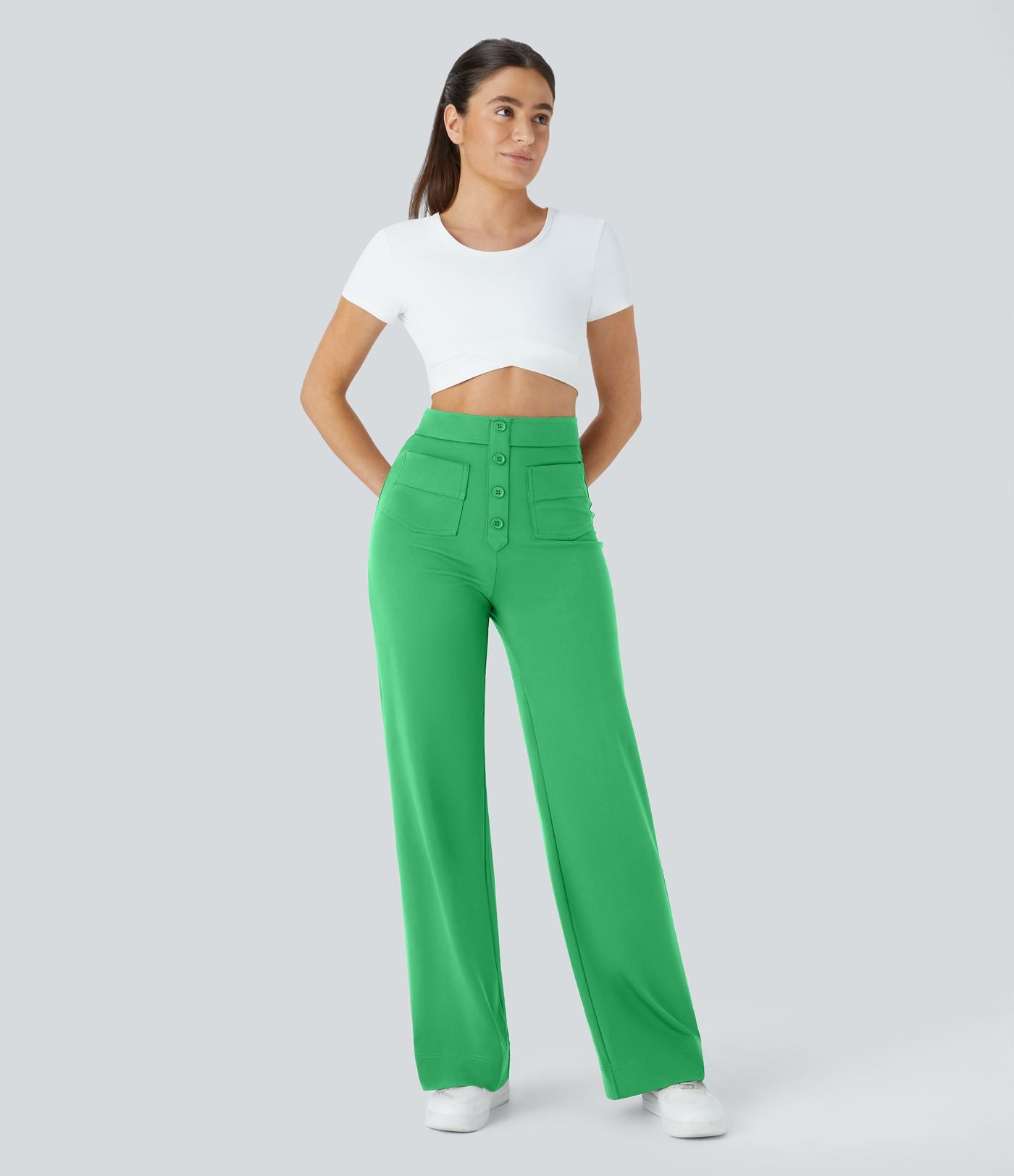 Pantalon taille haute coupe droite DayStretch avec poches