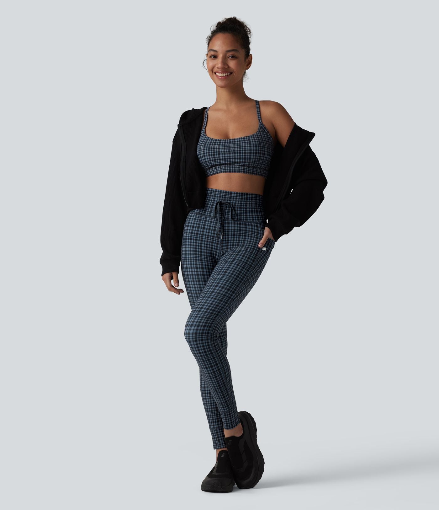 Legging de yoga Halara UltraSculpt™ taille haute avec cordon de serrage imprimé carreaux avec poches