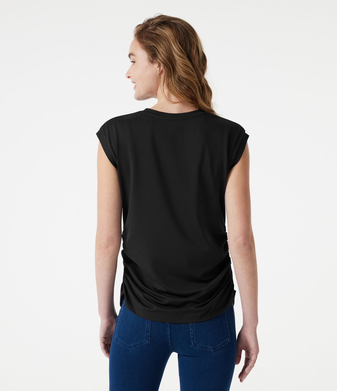 T-shirt casual froncé à col rond et manches courtes