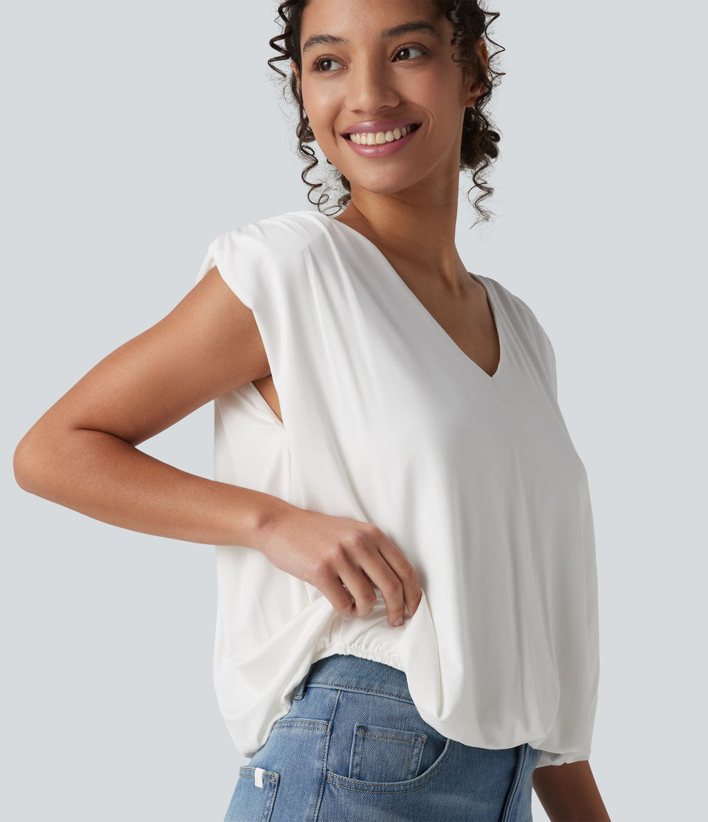 Top casual col V sans manches