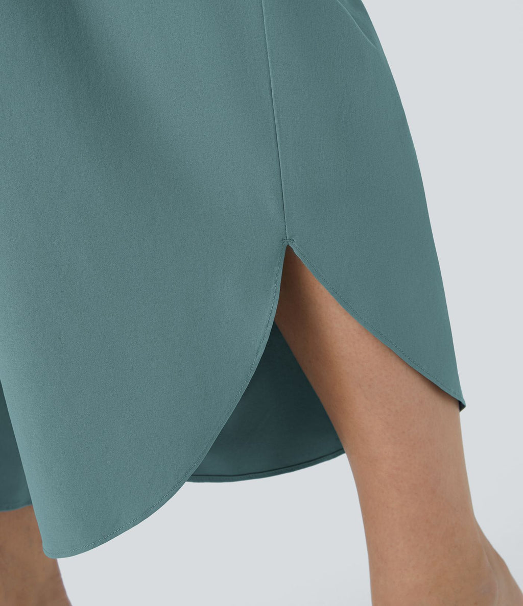 Breezeful™ Pantalon de Vacances Grande Taille Taille Haute avec Découpe Croisée Plissé Poche Latérale Fente et Séchage Rapide