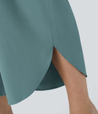 Breezeful™ Pantalon de Vacances Grande Taille Taille Haute avec Découpe Croisée Plissé Poche Latérale Fente et Séchage Rapide