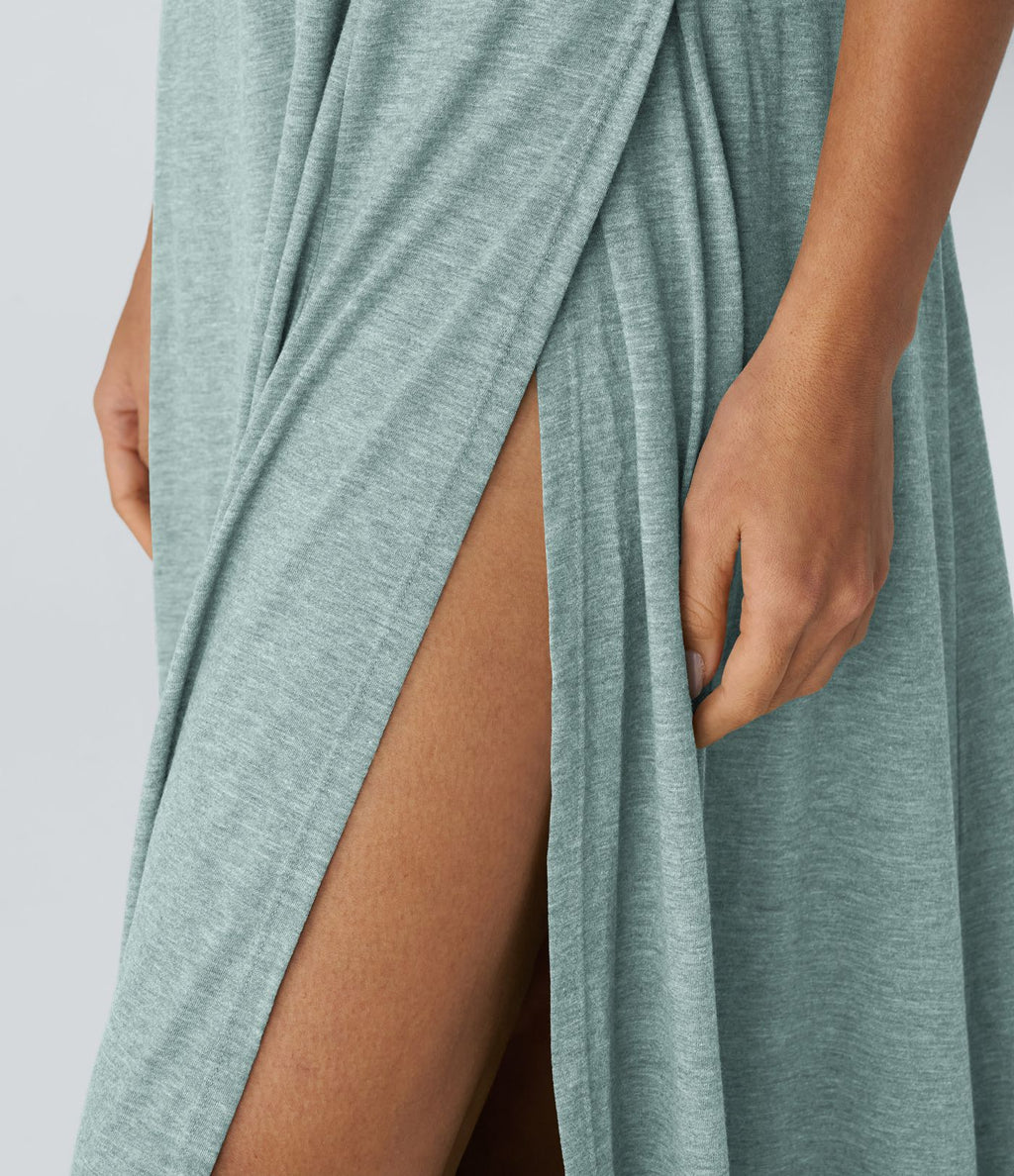 Robe Casual Débardeur Longue Fluide Fendue Dos Nu à Col en U