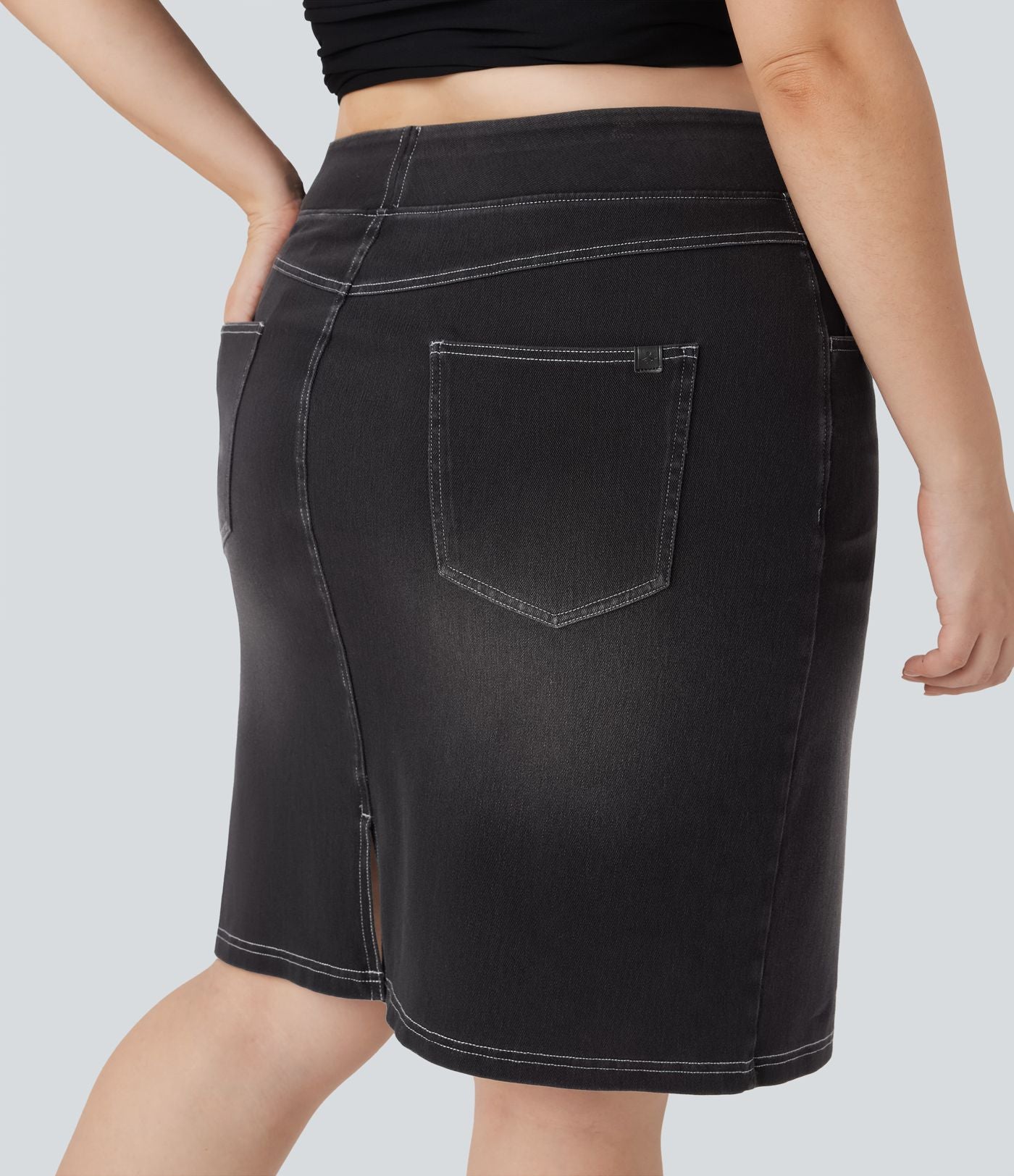 Jupe décontractée en denim délavé Halara Flex™ grande taille taille haute avec poches