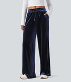 Pantalon décontracté droit en velours, taille mi-haute, avec cordon et poches