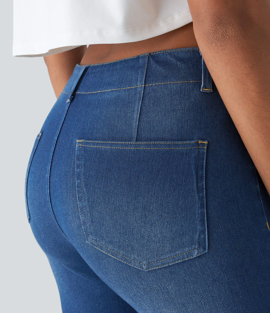 Short décontracté Halara Flex™ en maille denim extensible délavée taille Mi, haute avec poches arrière et effet frais InstantCool
