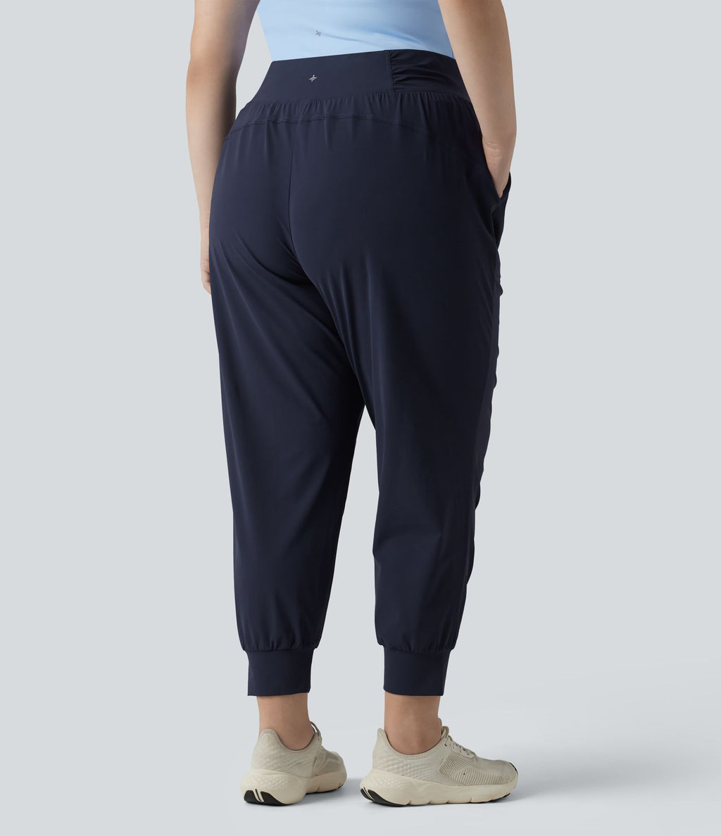 Jogging danse grande taille effet frais InstantCool à taille haute à cordon de serrage froncé et fuselé séchage rapide avec poches, protection solaire UPF40+