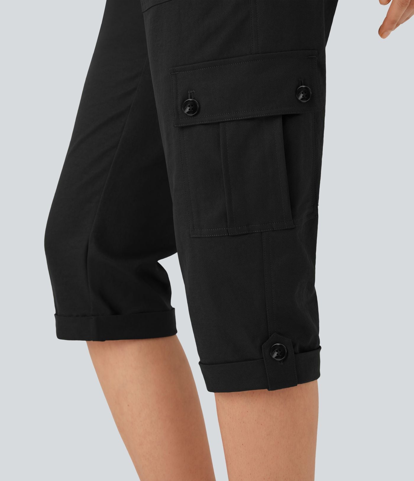 Pantalon cargo décontracté taille moyenne à ourlet roulé avec poches à rabat
