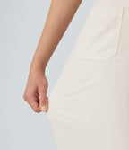 Pantalon décontracté coupe droite taille haute aspect lin avec poches