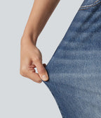 Pantalon de jogging taille haute en molleton French Terry imprimé jean avec poches