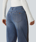 Jean barrel casual Halara Flex™ taille mi-haute color block avec poches