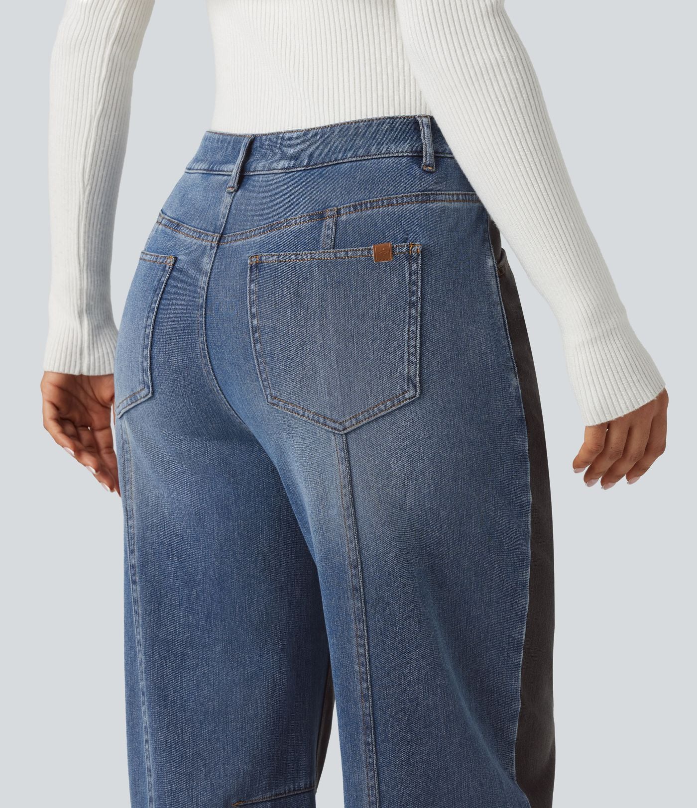 Jean barrel casual Halara Flex™ taille mi-haute color block avec poches