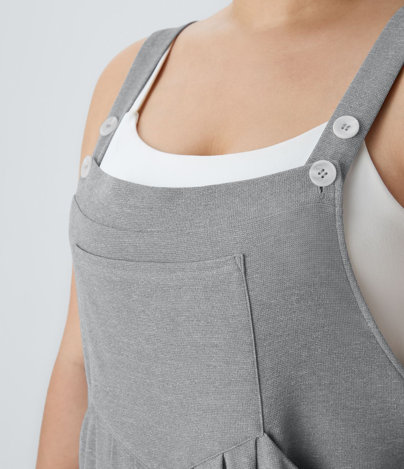 Salopette Casual en Gaufré avec Bretelles Réglables Boutons et Poches Multiples Grande Taille