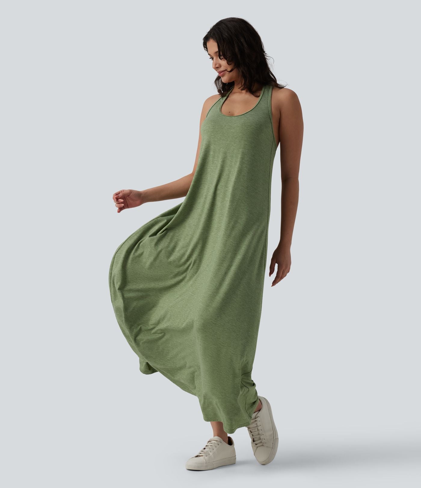 Robe longue fluide casual col U