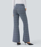 Halara Flex™ Pantalon tailleur évasé à carreaux pied-de-poule, taille haute avec boutons décoratifs et poches latérales