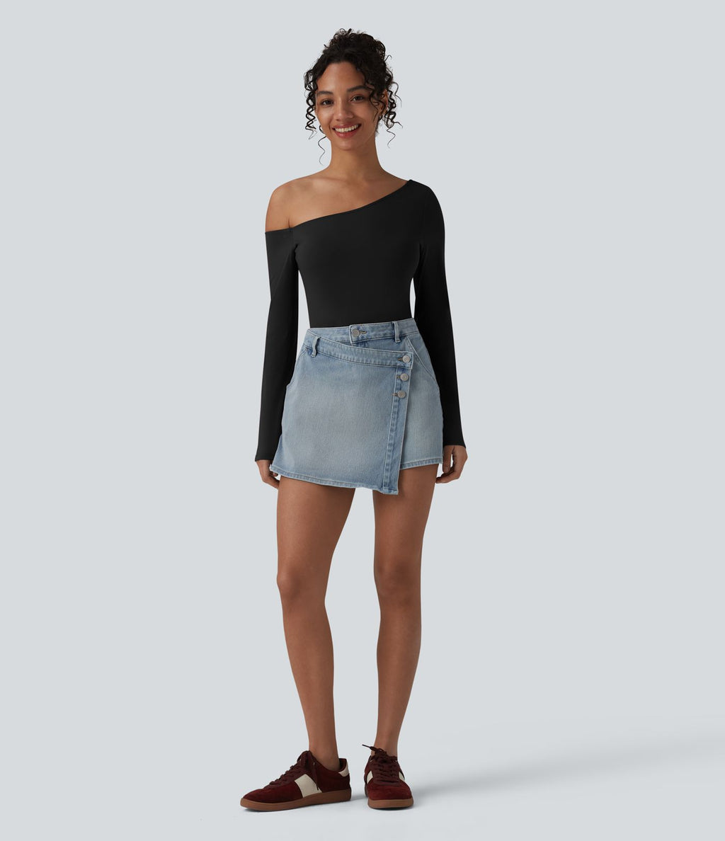 Body SoftlyZero™ Airy décontracté asymétrique à épaule dénudée manches longues effet frais InstantCool avec brassière intégrée