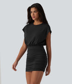 Robe décontractée mini moulante 2-en-1 col rond manches courtes
