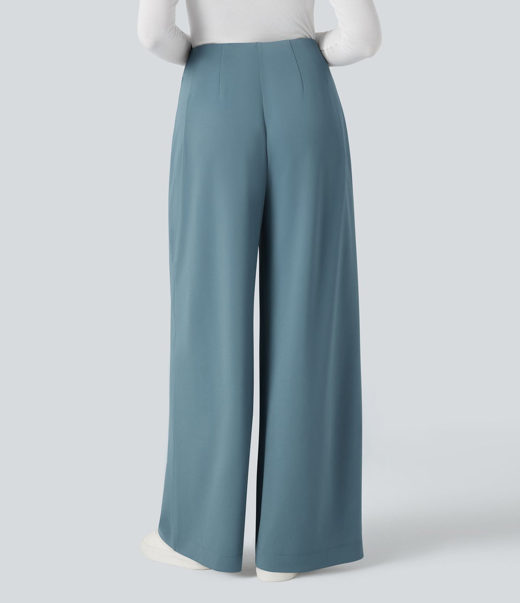 Pantalon tailleur large taille haute en crêpe avec poches Halara Flex™