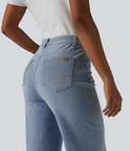 Jean coupe droite Halara Flex™ délavé décontracté, taille haute, à revers, à poches