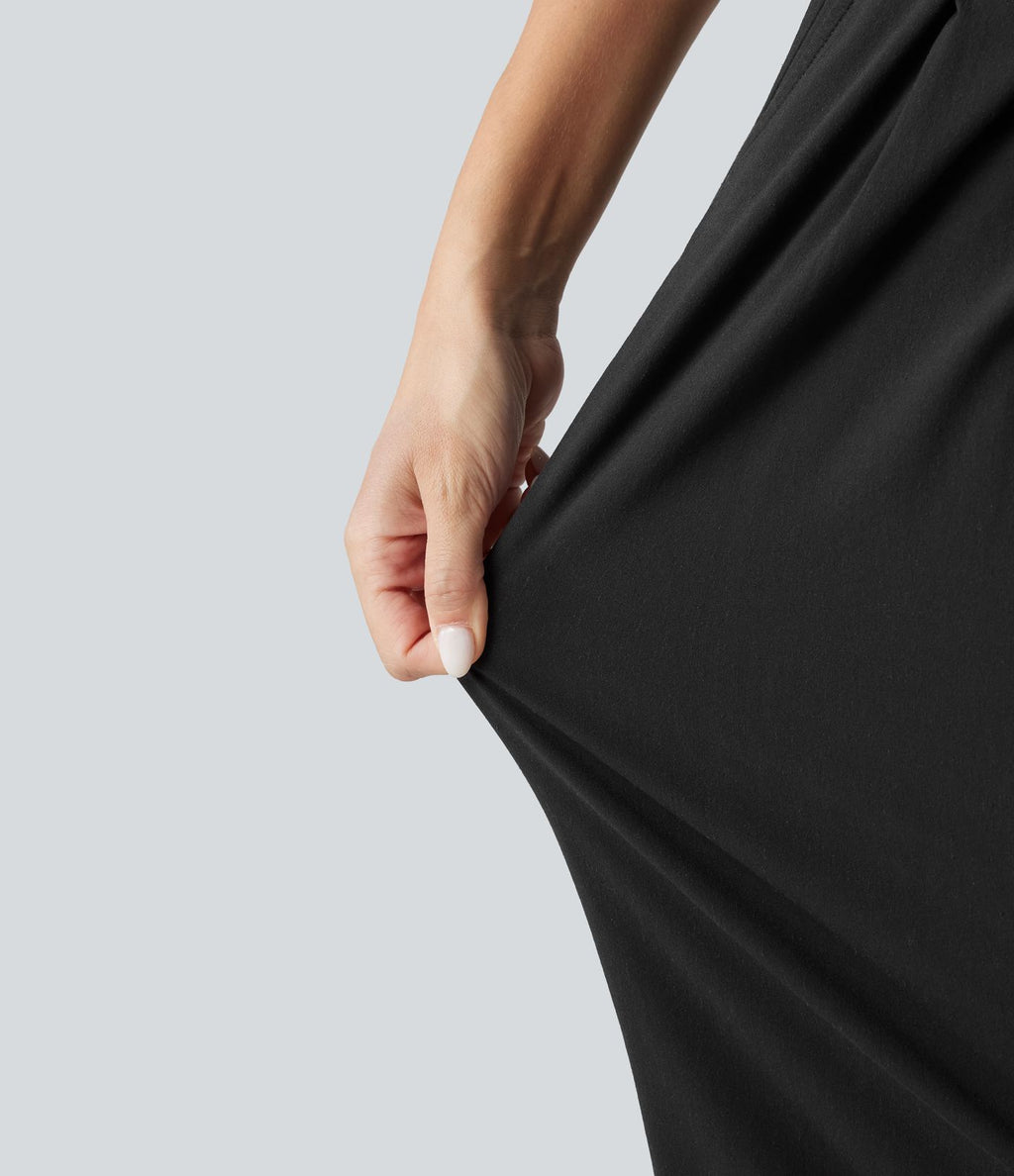 Pantalon décontracté fuselé taille haute en lin stretch avec poches