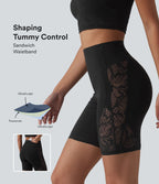Short cycliste de yoga Halara UltraSculpt™ taille haute ventre plat en dentelle contrastée, 17,5 cm, avec poche