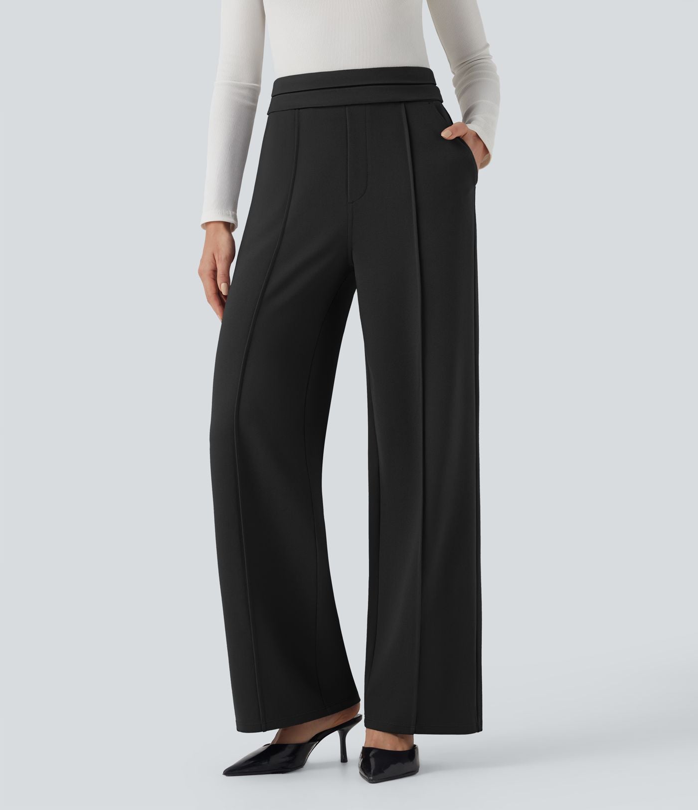 Pantalon tailleur coupe droite taille haute Halara Flex™ avec poches