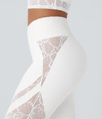 Pantalon de yoga évasé à taille haute croisée, poche arrière et dentelle