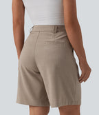 Bermuda tailleur taille haute aspect lin avec poches