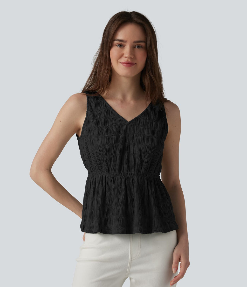 Débardeur casual texturé froissé col V