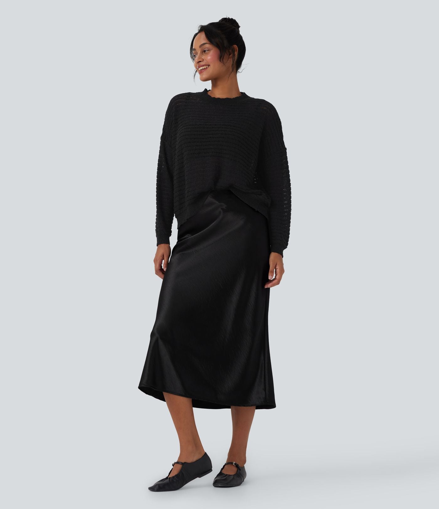 Pull décontracté col rond épaules tombantes coupe décontractée