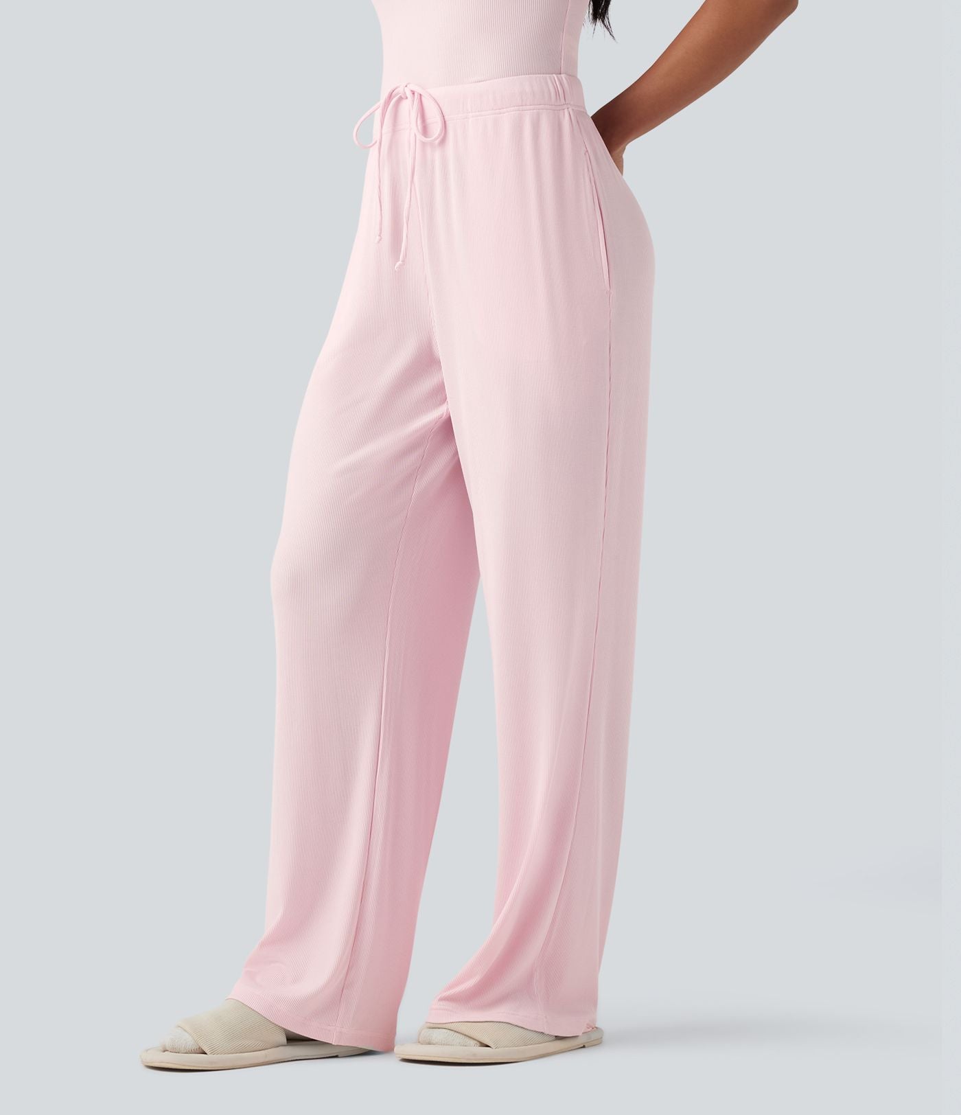 Pantalon d'intérieur taille moyenne avec cordon de serrage en maille côtelée avec poches