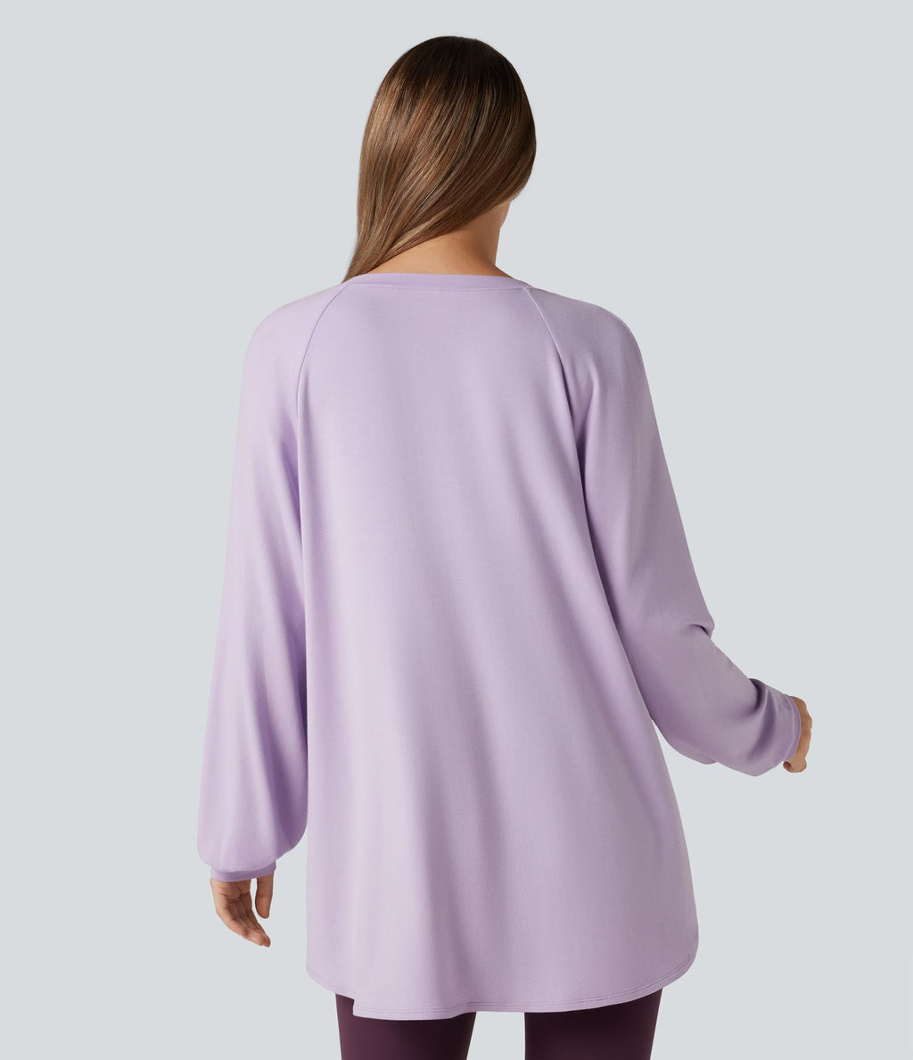 Sweat-shirt col V manches longues ourlet asymétrique