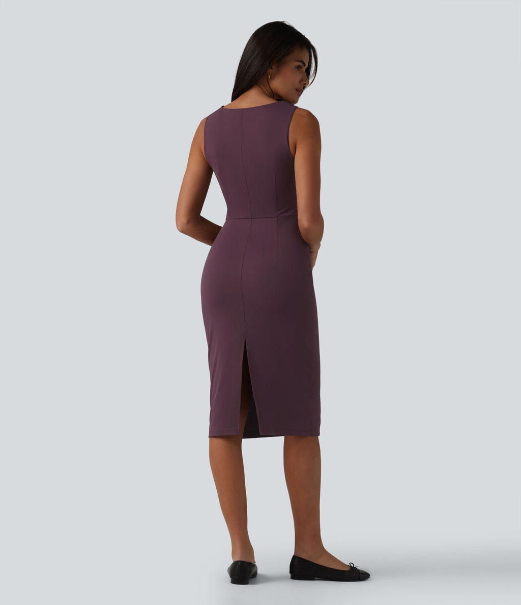 Robe fourreau midi sans manches col bateau pour le bureau