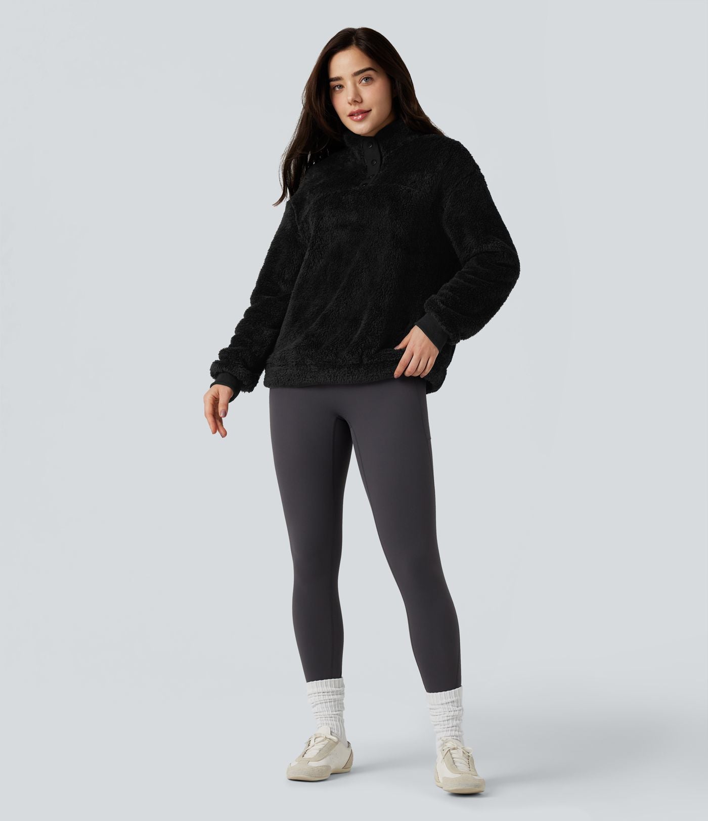 Sweat-shirt polaire col montant boutonné