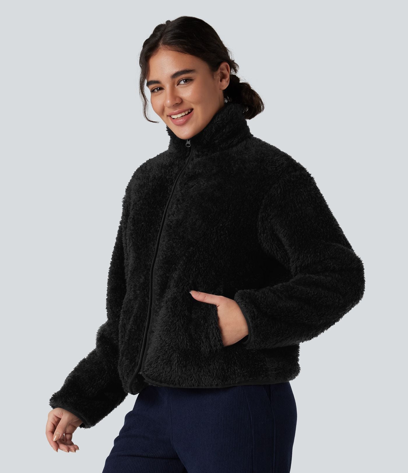 Veste sherpa col montant manches longues avec poches