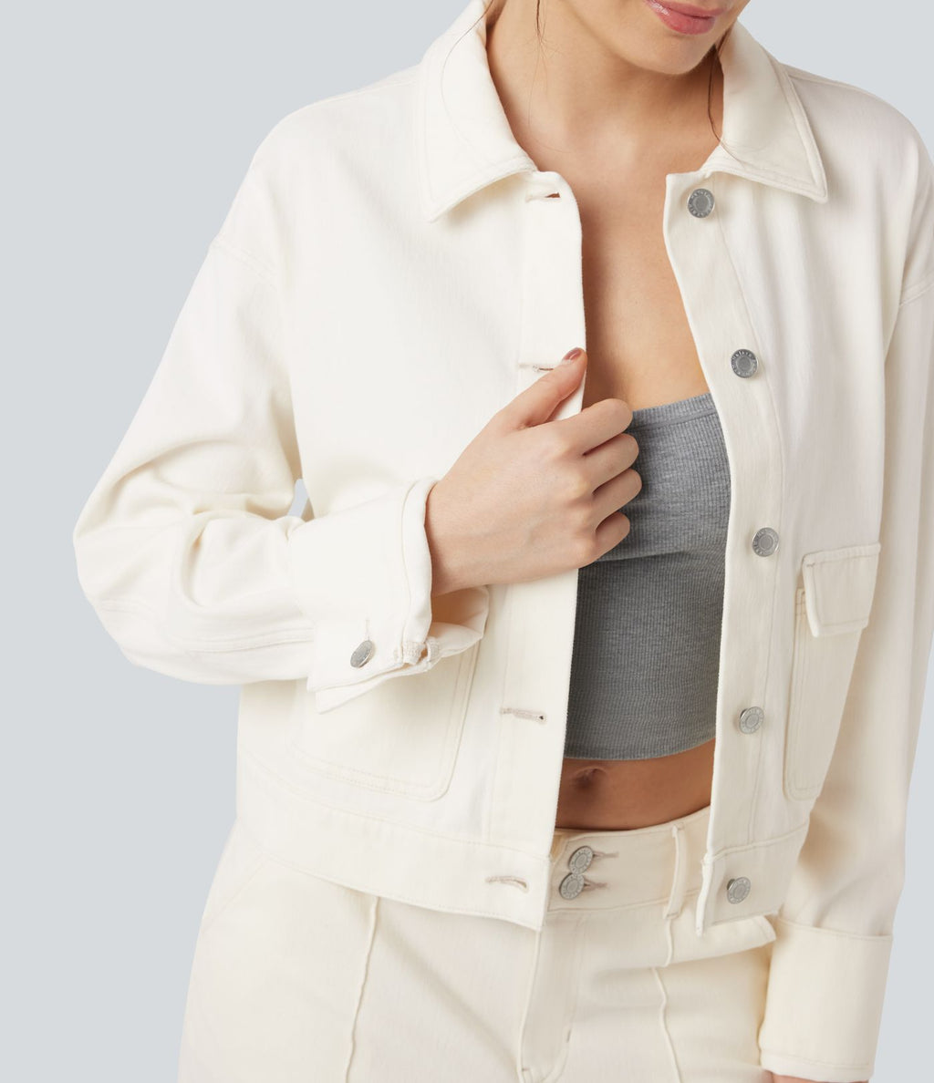 Veste denim Halara Flex™ col chemise manches longues