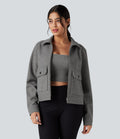 Veste polaire col chemise fermeture éclair manches longues avec poches