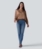 Chemisier tailleur en satin col cranté manches longues