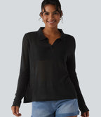 Pull casual en lyocell et lin à col polo et manches longues