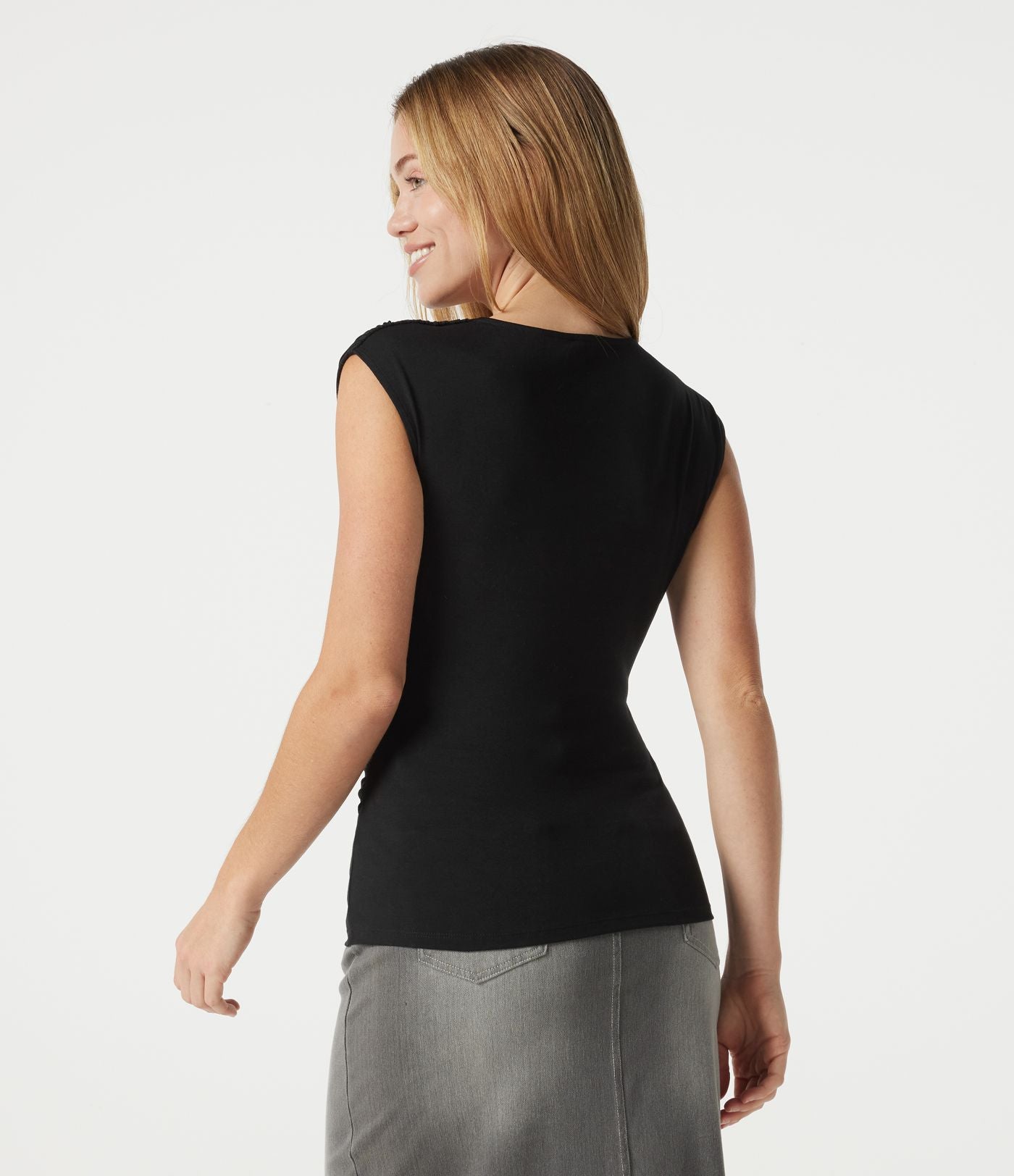 T-shirt casual sans manches à col V froncé