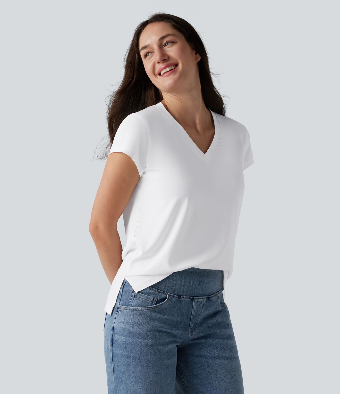 T-shirt casual col V manches courtes