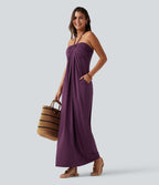 Robe longue dos-nu à nouer avec soutien-gorge intégré et poches, bonnets DD à F