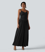 Robe nuisette maxi fluide Breezeful™ à séchage rapide dos nu avec bretelles ajustables, fronces et brassière intégrée - Demoiselle d'honneur et invitée de mariage