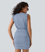 Robe mini moulante soirée col rond sans manches froncée effet frais InstantCool SoftlyZero™ Airy